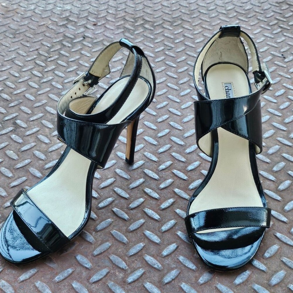 Charles David Women Heel Black Patent Leather Upper Sandal Strappy Shoes Size 7 - Picture 3 of 11